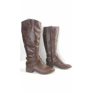 Merona Brown Faux Leather Tall Riding Boots Side Zip Knee High Shoes Size 11